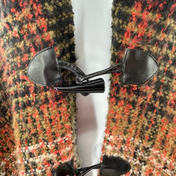 Coco + Carmen Brown Plaid Knit Fringe Poncho Shawl Sweater Casual Winter OS - Picture 5 of 8